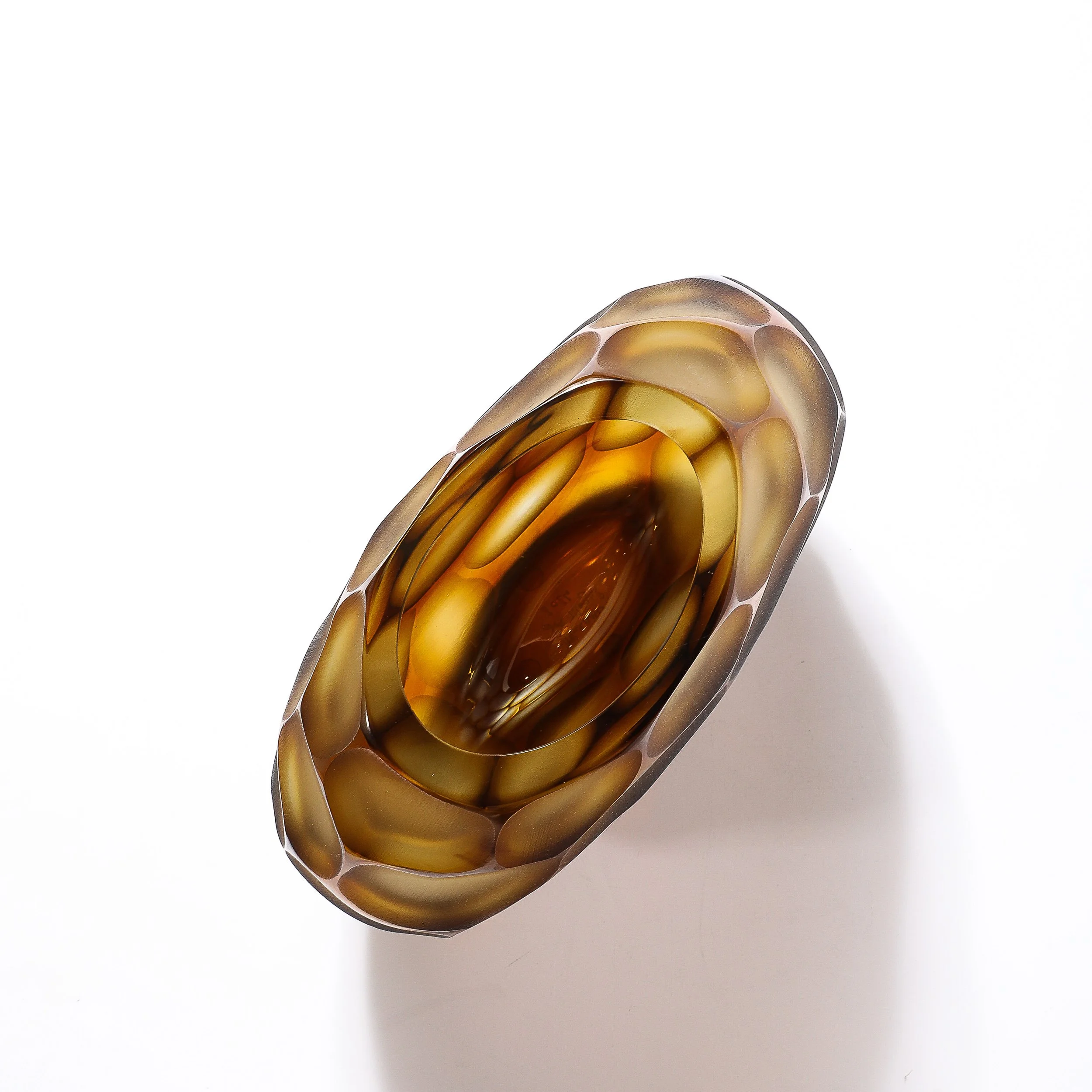 Modernist Hand-Blown Murano Glass Vase in Amber W/ Battuto